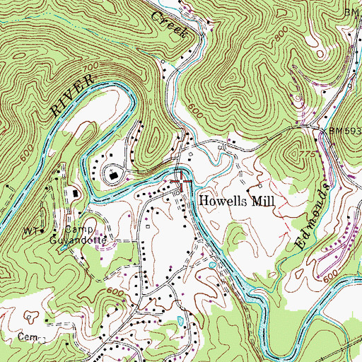 Topographic Map of Howells Mill, WV