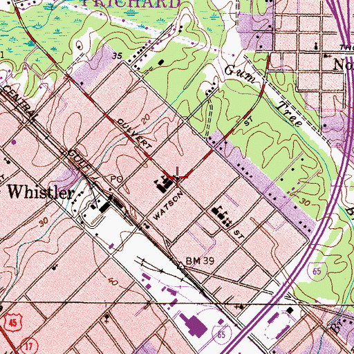 Topographic Map of Whistler United Methodist Church, AL