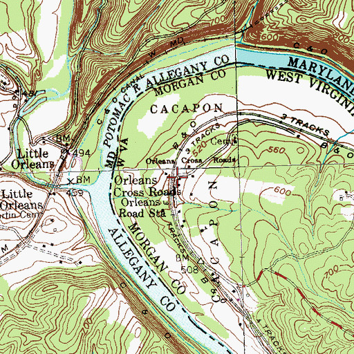Topographic Map of Orleans Cross Roads, WV