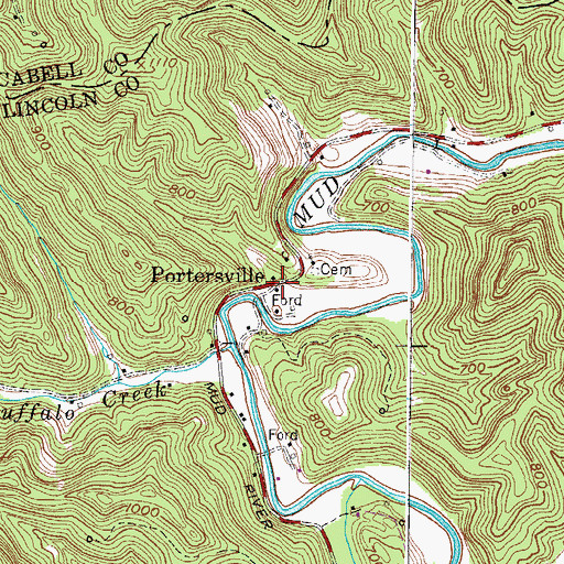 Topographic Map of Portersville, WV