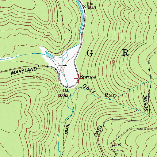 Topographic Map of Spruce, WV