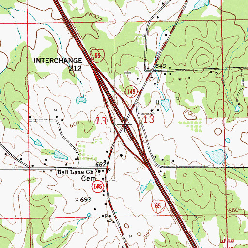 Topographic Map of Interchange 212, AL