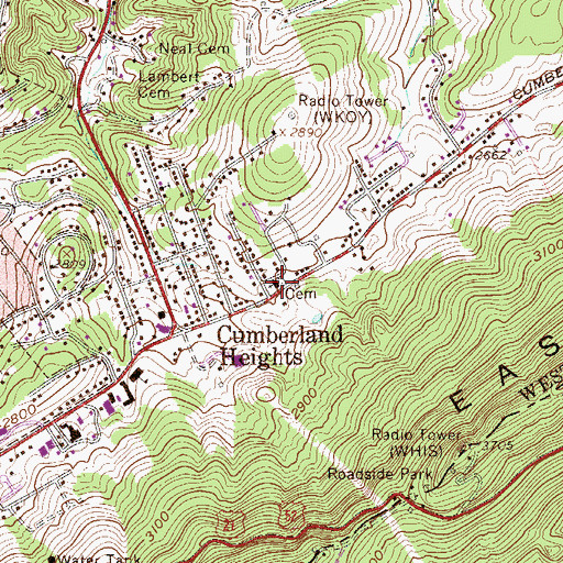 Topographic Map of Cumberland Heights Baptist Church, WV