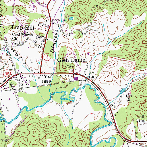 Topographic Map of Glen Daniel, WV