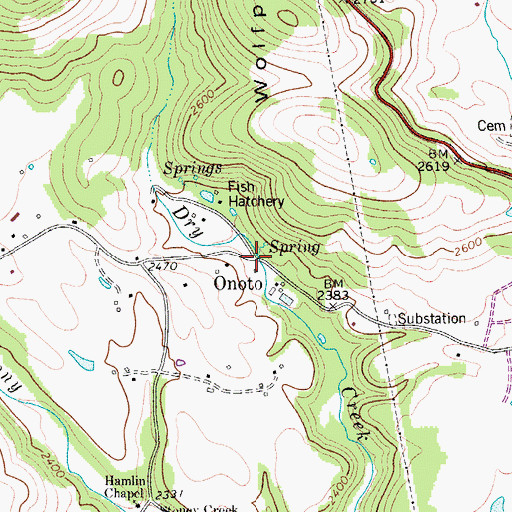 Topographic Map of Onoto, WV