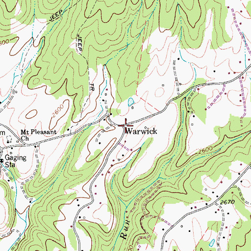 Topographic Map of Warwick, WV