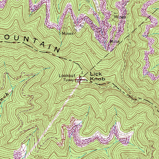 Topographic Map of Lick Knob Lookout Tower, WV