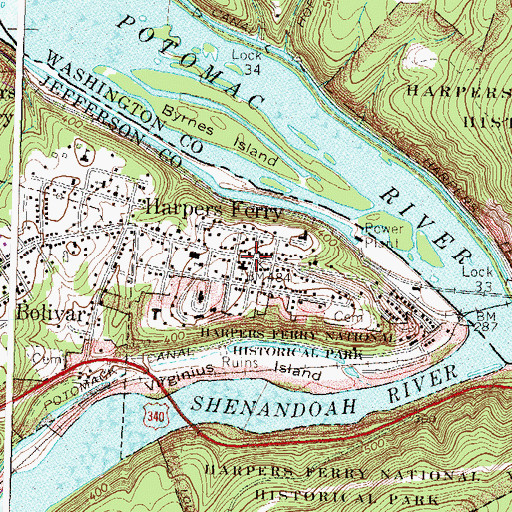 Topographic Map of Harpers Ferry, WV
