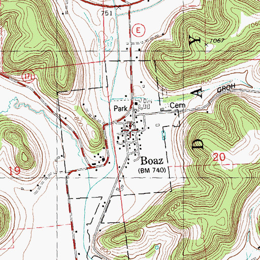 Topographic Map of Boaz, WI