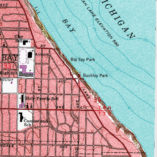 Topographic Map of Buckley Park, WI