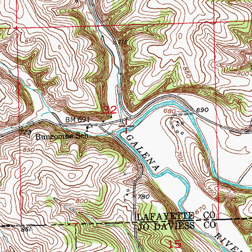 Topographic Map of Bull Branch, WI