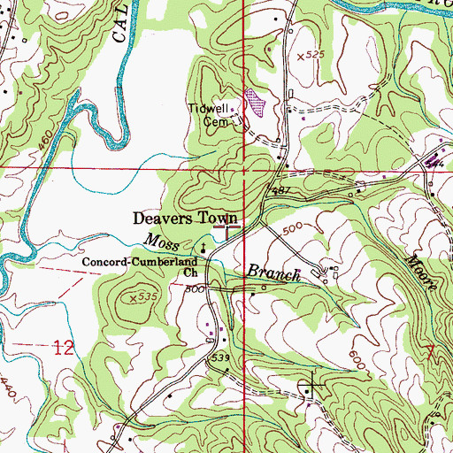 Topographic Map of Deavers Town, AL