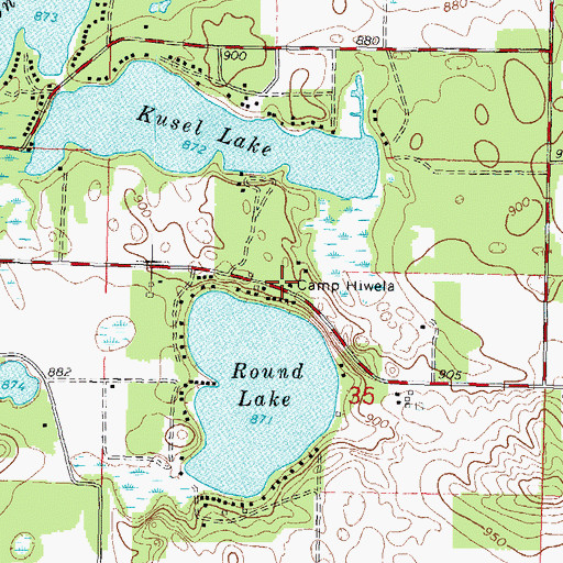 Topographic Map of Camp Hiwela, WI