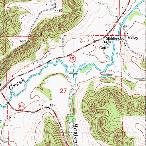 Topographic Map of Hasley Creek, WI