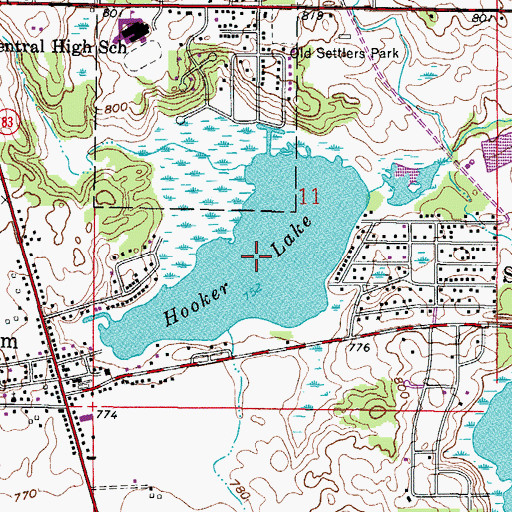 Topographic Map of Hooker Lake, WI