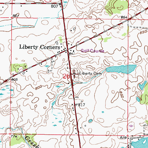 Topographic Map of Liberty Cemetery, WI
