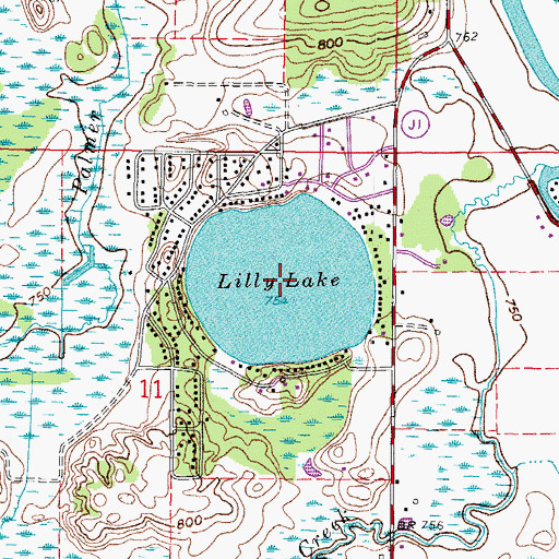 Topographic Map of Lilly Lake, WI