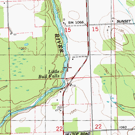 Topographic Map of Little Bull Falls, WI