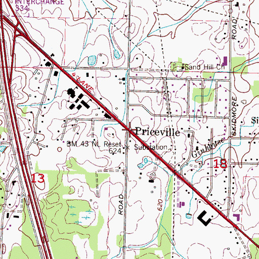 Topographic Map of Priceville, AL