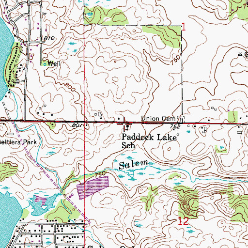Topographic Map of Paddock Lake School, WI