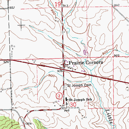 Topographic Map of Prairie Corners, WI