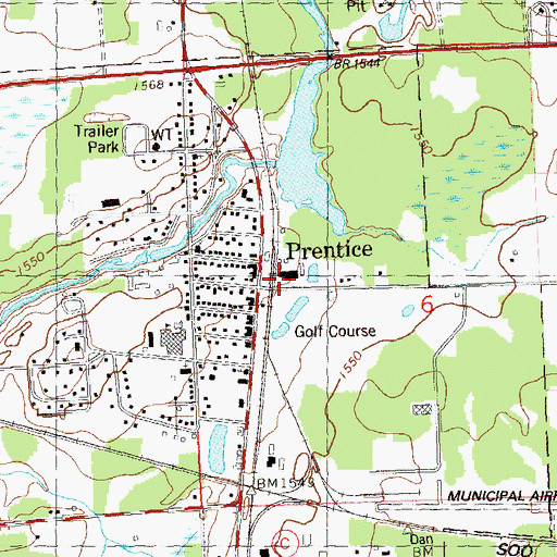Topographic Map of Prentice, WI
