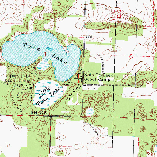Topographic Map of Shin-Go-Beek Scout Camp, WI