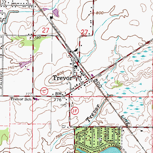Topographic Map of Trevor, WI