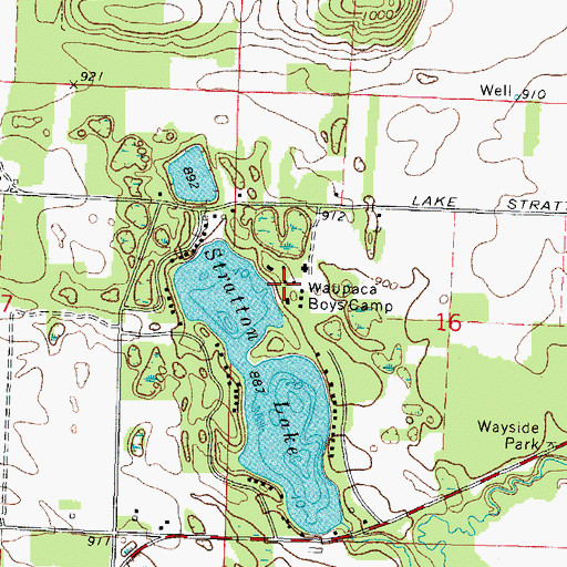 Topographic Map of Waupaca Boys Camp, WI