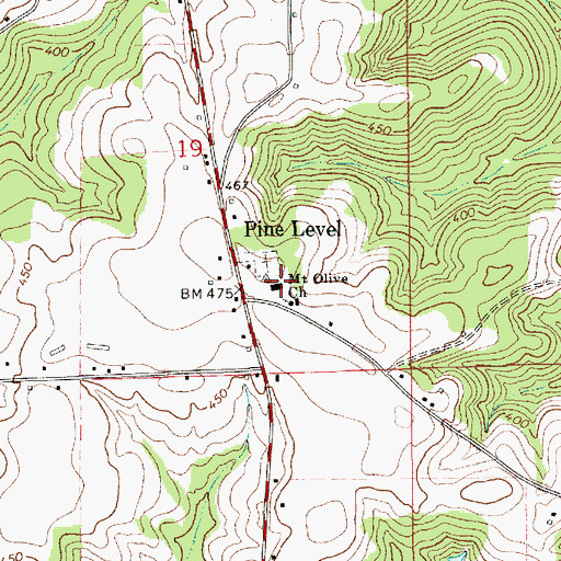 Topographic Map of Pine Level School (historical), AL