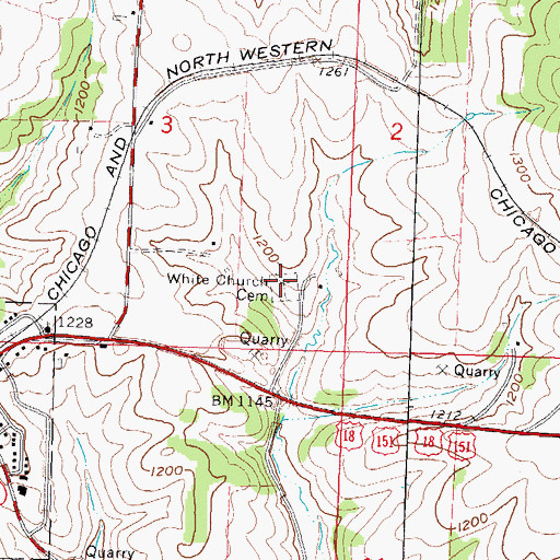 Topographic Map of White Church Cemetery, WI