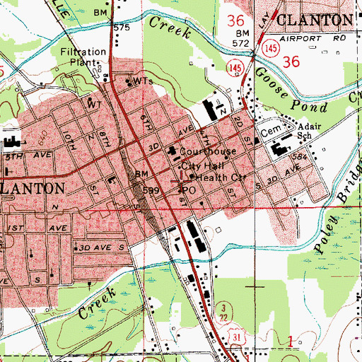 Topographic Map of Clanton, AL