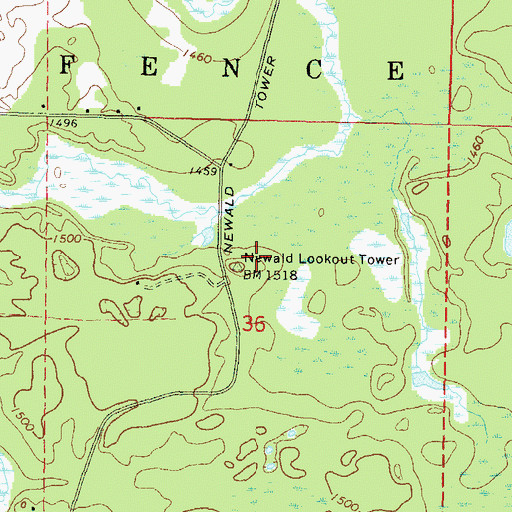 Topographic Map of Newald Lookout Tower, WI