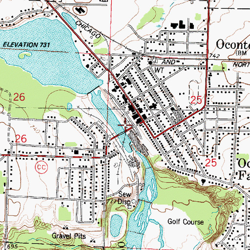 Topographic Map of City of Oconto Falls, WI
