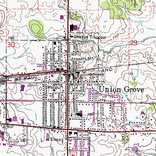 Topographic Map of Village of Union Grove, WI