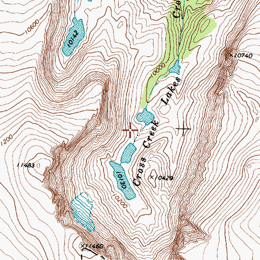 Topographic Map of Cross Creek Lakes, WY