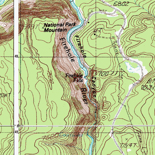 Topographic Map of Firehole Falls, WY
