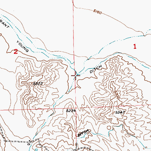 Topographic Map of Grant Young Ditch, WY