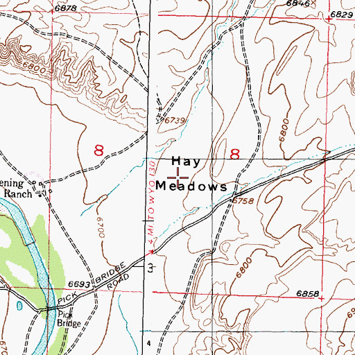 Topographic Map of Hay Meadows, WY