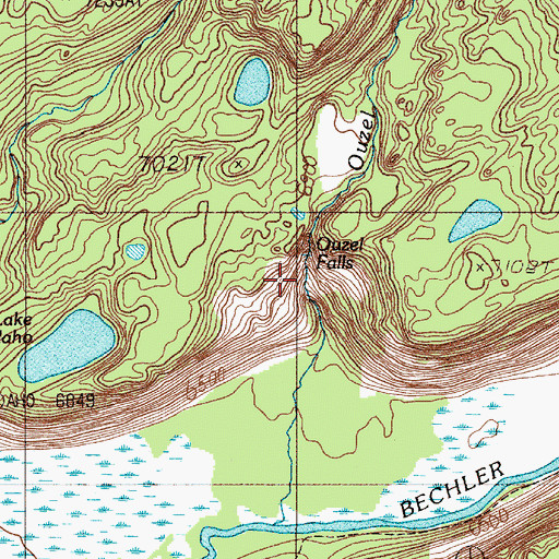 Topographic Map of Ouzel Falls, WY