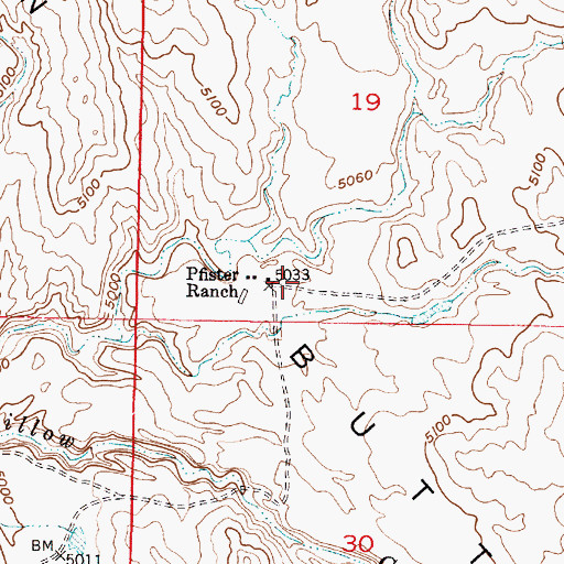 Topographic Map of Pfister Ranch, WY