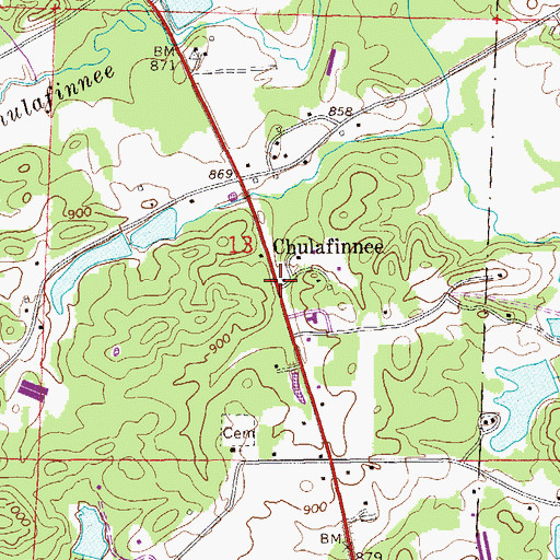 Topographic Map of Chulafinnee, AL