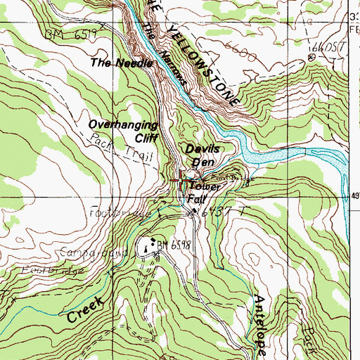 Topographic Map of Tower Fall, WY