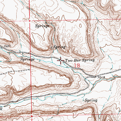 Topographic Map of Two Bar Spring, WY