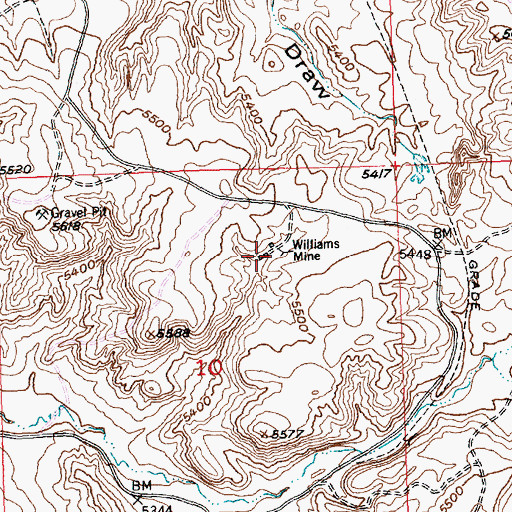 Topographic Map of Williams Mine, WY