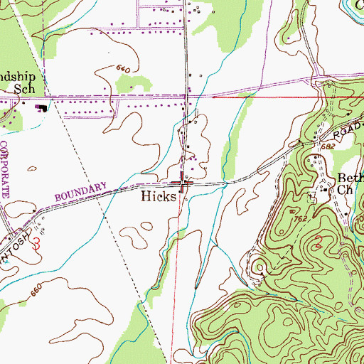 Topographic Map of Hicks, AL