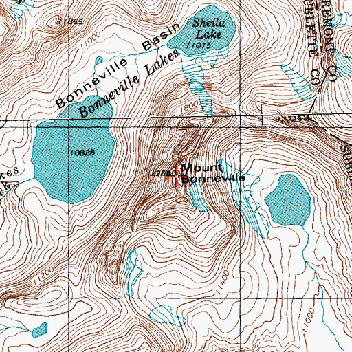 Topographic Map of Mount Bonneville, WY