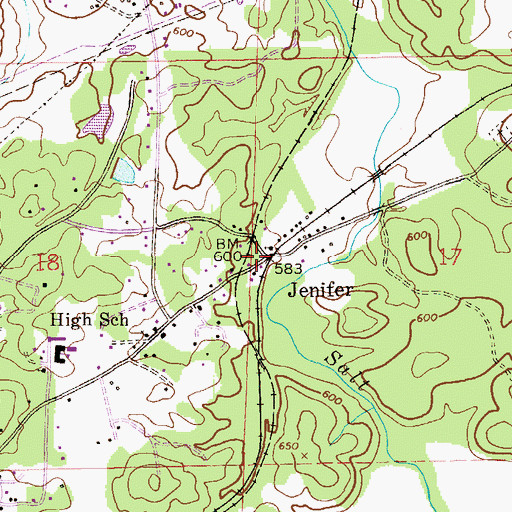 Topographic Map of Jenifer, AL