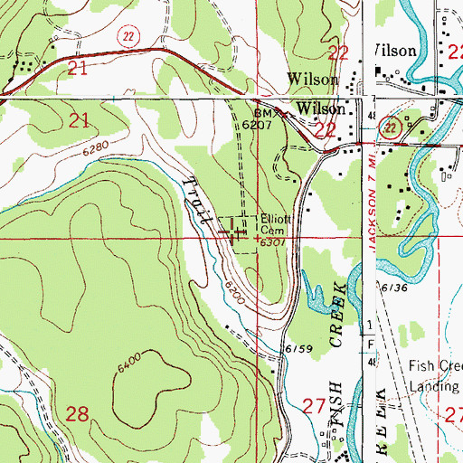 Topographic Map of Elliott Cemetery, WY