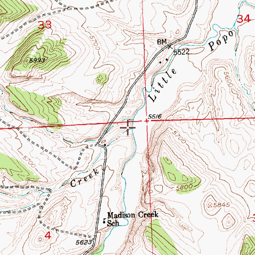 Topographic Map of Madison Creek, WY